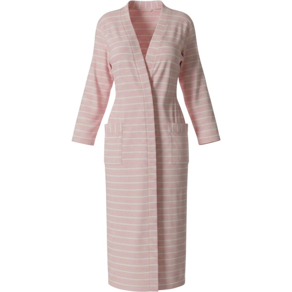 LL Bean Womens Pink Striped Supima Cotton Robe Long Sleeve Belted 513732 S Reg